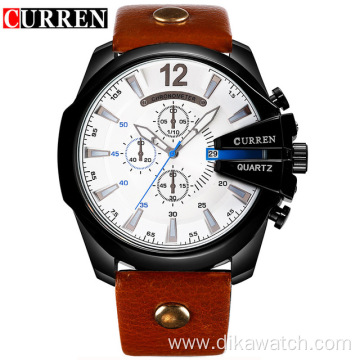 CURREN Watch 8176 Sport Chronograph Men's Watches Leather Top Band Wristwatch Big Dial Quartz Clock Waterproof Luminous Relojes